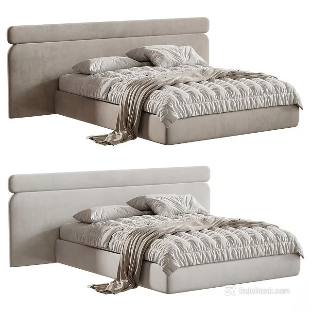 Modern Double Bed Design With Upholstered Headboard And Cozy Bedding Set 3d model 