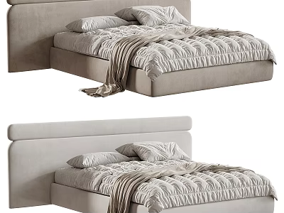 Modern Double Bed Design With Upholstered Headboard And Cozy Bedding Set 3d model