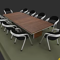 Contemporary Conference Table Featuring Wooden Top And Black Chairs With Silver Frames