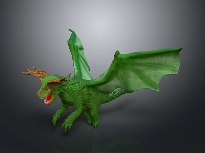 Fantasy Mythical Green Dragon Creature With Antler Like Horns And Wings 3d model