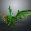 Fantasy Mythical Green Dragon Creature With Antler Like Horns And Wings