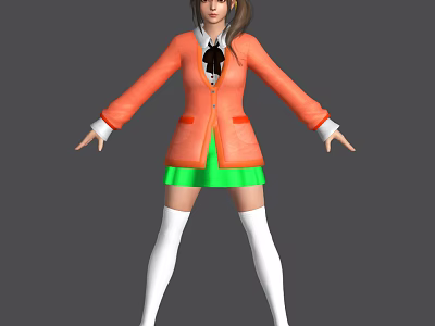 Game And Movie Character Wearing Orange Coat With Green Skirt And White Thigh High Socks 3d model