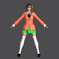 Game And Movie Character Wearing Orange Coat With Green Skirt And White Thigh High Socks