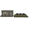 Outdoor Water Fountain With Stone Wall Water Streams And Decorative Plants In Planters
