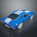 Detailed Blue White Striped Retro Sports Car in Pixel Art Style