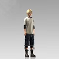 Blonde Haired Man Wearing Gray T shirt With Black Sleeves Dark Shorts And Boots