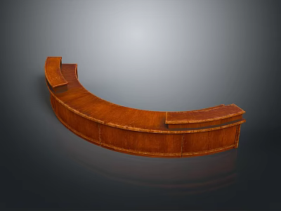Sturdy Curved Brown Wooden Reception Counter With Smooth Surface And Elegant Design 3d model