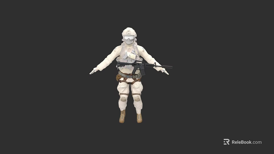 Game Movie Character In White Protective Suit With Weapon And Mask 3d model 
