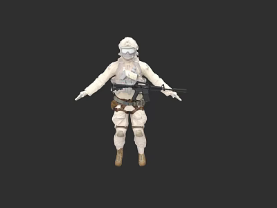 Game Movie Character In White Protective Suit With Weapon And Mask 3d model