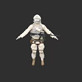 Game Movie Character In White Protective Suit With Weapon And Mask