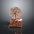 Vintage Wooden Equipment With Spoked Wheel Copper Container And Solid Wooden Base