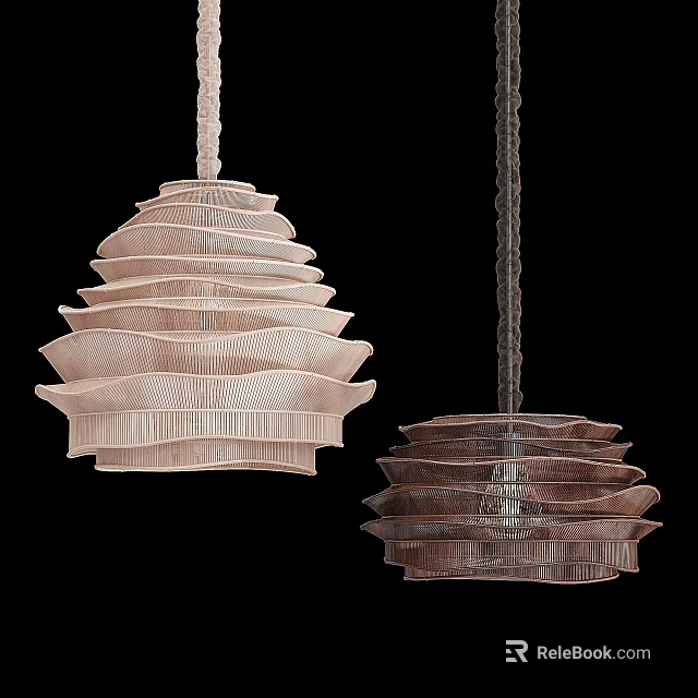 Layered Wavy Fabric Pendant Lights in Two Tone Colors Modern Design 3d model 
