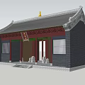 Ancient Chinese Architecture With Traditional Tiled Roof Red Pillars And Blue Brick Walls