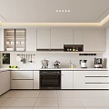 Modern Kitchen Interior Design With White Cabinets Black Appliances And Countertop Plants