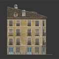 Residential Building With Yellow Facade Brown Roof Multiple Windows Balconies And Chimney