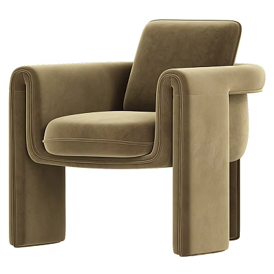 Modern Single Seater Sofa With Velvet Upholstery And Curved Armrest Design 3d model