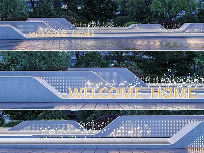 Illuminated Landscape Wall With Welcome Home Lettering And Perforated Design In Outdoor Space 3d model
