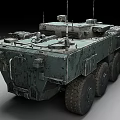 Military Armored Vehicle with Heavy Armor Large Tires and Antennas in Green Weathered Finish