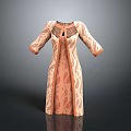 Beige Paisley Pattern Robe With Orange Trim And Lace Neckline Design