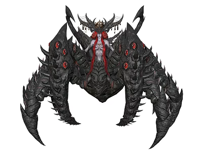 Female Figure Riding Black Spiked Creature With Red Eyes And Horned Headdress 3d model