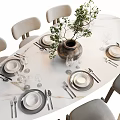 Modern cream style dining table and chair combination 3d model
