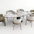 Modern Oval Dining Table Set With Marble Top And Mixed Color Chairs 3d model