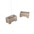 Two Square Legged Stone Containers With Rough Texture And Grayish White Surface 3d model
