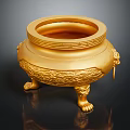 Golden Traditional Incense Burner With Intricate Carved Patterns Claw Feet And Animal Head Decorations