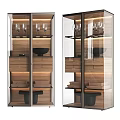 Elegant Modern Wine Cabinet With Glass Doors Wooden Drawers Shelves Wine Glasses And Lighting