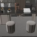 Modern Luxury Desk Workspace With Leather Chair Laptop Desk Lamp And Stylish Stools