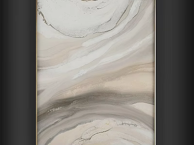 Modern Framed Abstract Wall Art With Beige Grey Swirls And Gold Accents 3d model