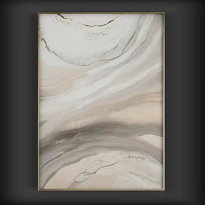 Modern Framed Abstract Wall Art With Beige Grey Swirls And Gold Accents 3d model
