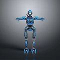 Blue Mechanical Humanoid Robot Character Standing With Extended Arms And Jointed Structure