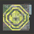 Cartoon City Model With Tall Transparent Buildings Green Circular Areas And Colorful Lights