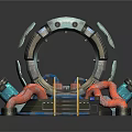 Mechanical Sci Fi Ring Structure Featuring Pipes Yellow Staircase And Components 3d model