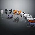 Toy Cat Figurines Of Various Colors And Different Poses On Dark Surface