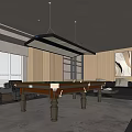 Modern Billiard Room Interior With Billiard Table Sofa Large Windows And Lighting 3d model
