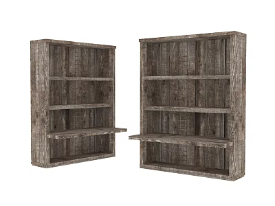 Rustic Wooden Bookshelves With Multiple Shelves And Natural Wood Texture Design 3d model
