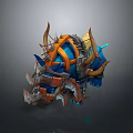 Fantasy Orange and Blue Armored Creature with Horns Spikes and Mechanical Armor Details