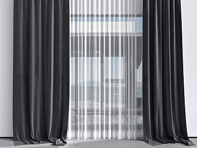 Black Thick Curtains and White Sheer Curtains for Window Interior Decoration Design 3d model