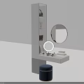 Modern White Dressing Table With Round Mirror Tall Shelf And Navy Blue Stool 3d model