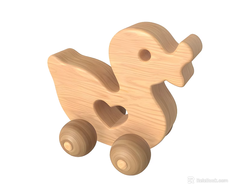 Cute Wooden Duck Toy With Wheels And Heart Shaped Cutout 3d model 