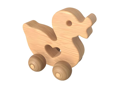 Cute Wooden Duck Toy With Wheels And Heart Shaped Cutout 3d model