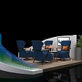 Beifeng Agri Exhibition Booth With Curved Design Blue Seats Round Tables And Green Plants