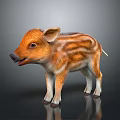 Cute Orange Brown Striped Piglet With White Legs Standing On Reflective Background