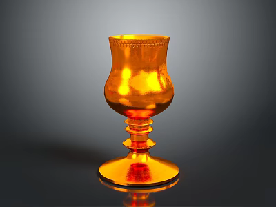 Orange Shiny Glass Cup With Decorative Layered Base For Household Daily Use 3d model