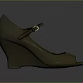 Dark Gray Leather Wedge Shoes With Peep Toe And Buckle Strap Design