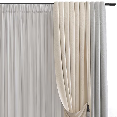 Soft Neutral Tones Curtains With Elegant Fabric For Home Interior Design 3d model