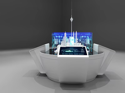 Tobacco Liquor Store Modern White Circular Display Stand Digital Screen Blue Holographic Projection 3d model