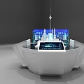Tobacco Liquor Store Modern White Circular Display Stand Digital Screen Blue Holographic Projection